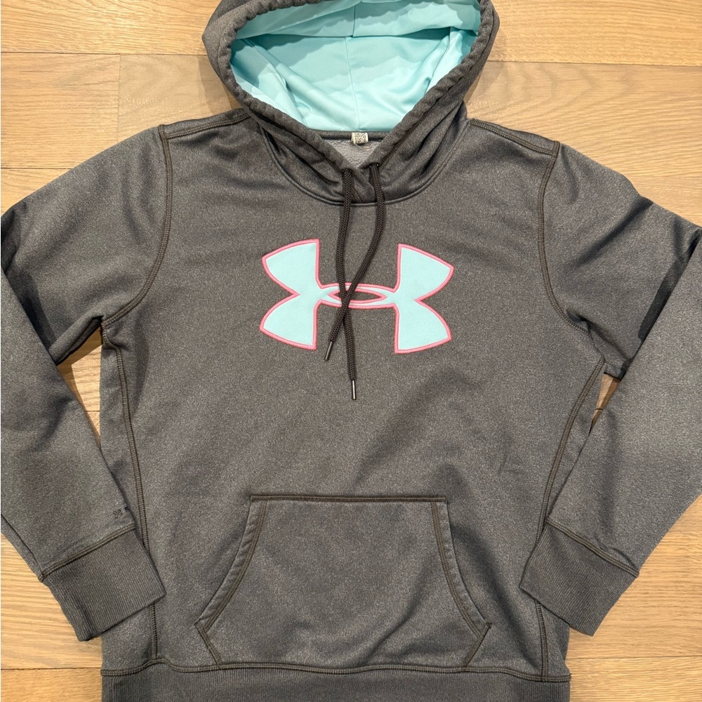 Under Armour Charcoal Hoodie with Pink Emblem